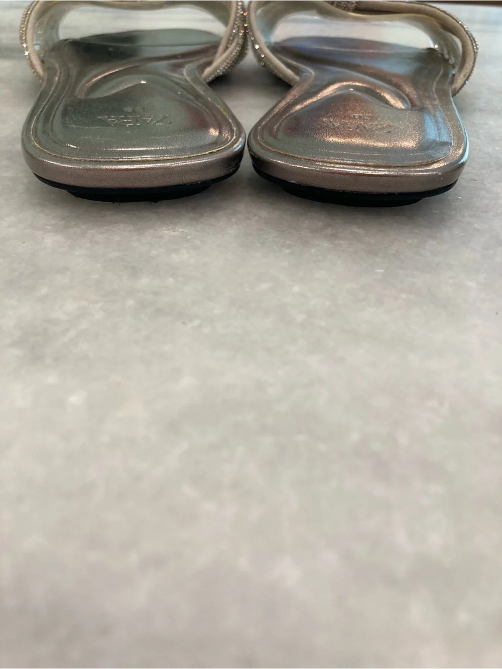 ZARA Silver Rhinestone Crystal Open Toe Flat Slide Sandals - Picture 12 of 14